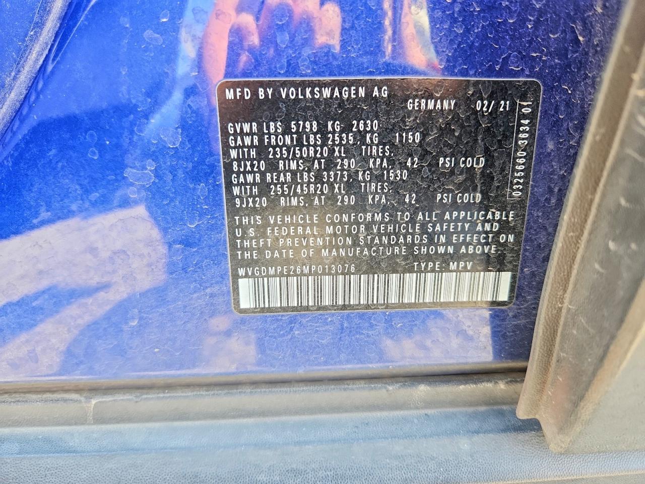 2021 Volkswagen Id.4 First Edition Blue vin: WVGDMPE26MP013076