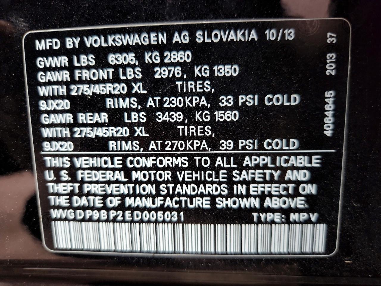 2014 Volkswagen Touareg Tdi Black vin: WVGDP9BP2ED005031