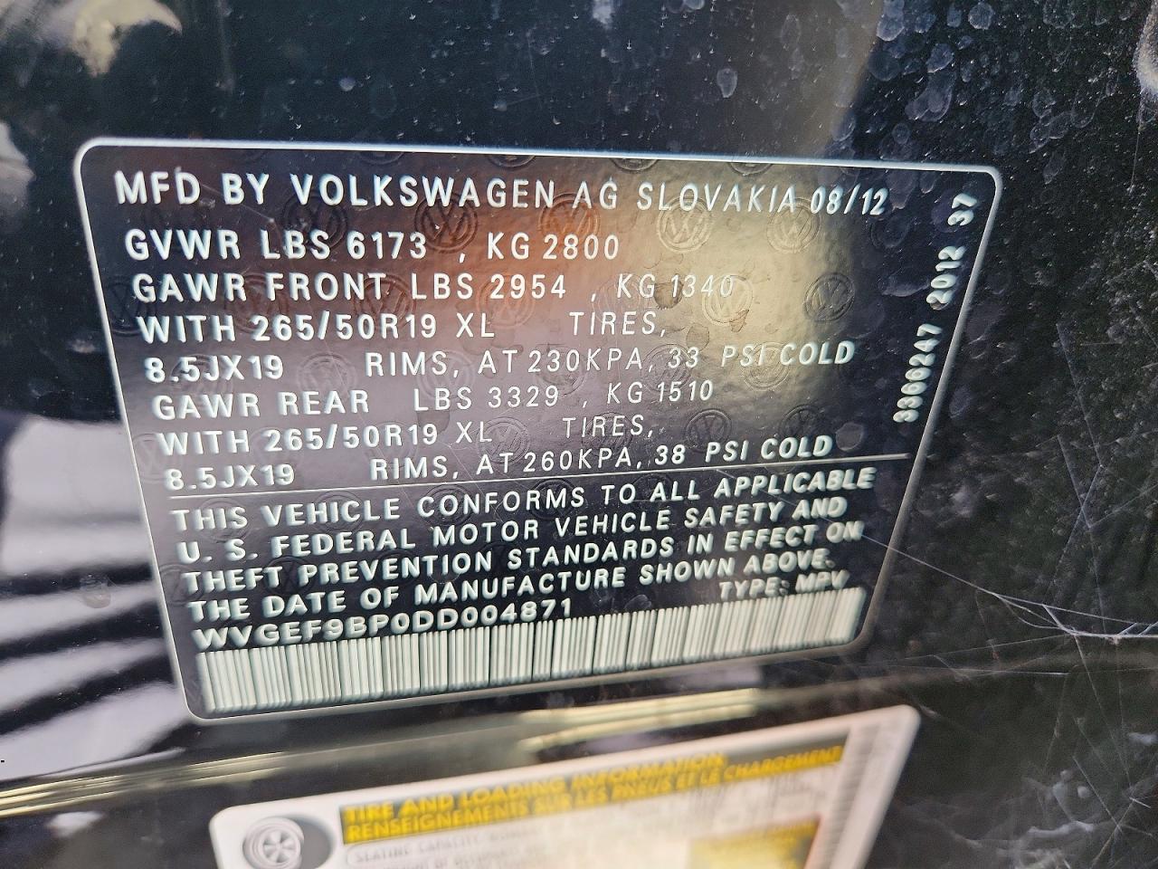 2013 Volkswagen Touareg V6 Black vin: WVGEF9BP0DD004871
