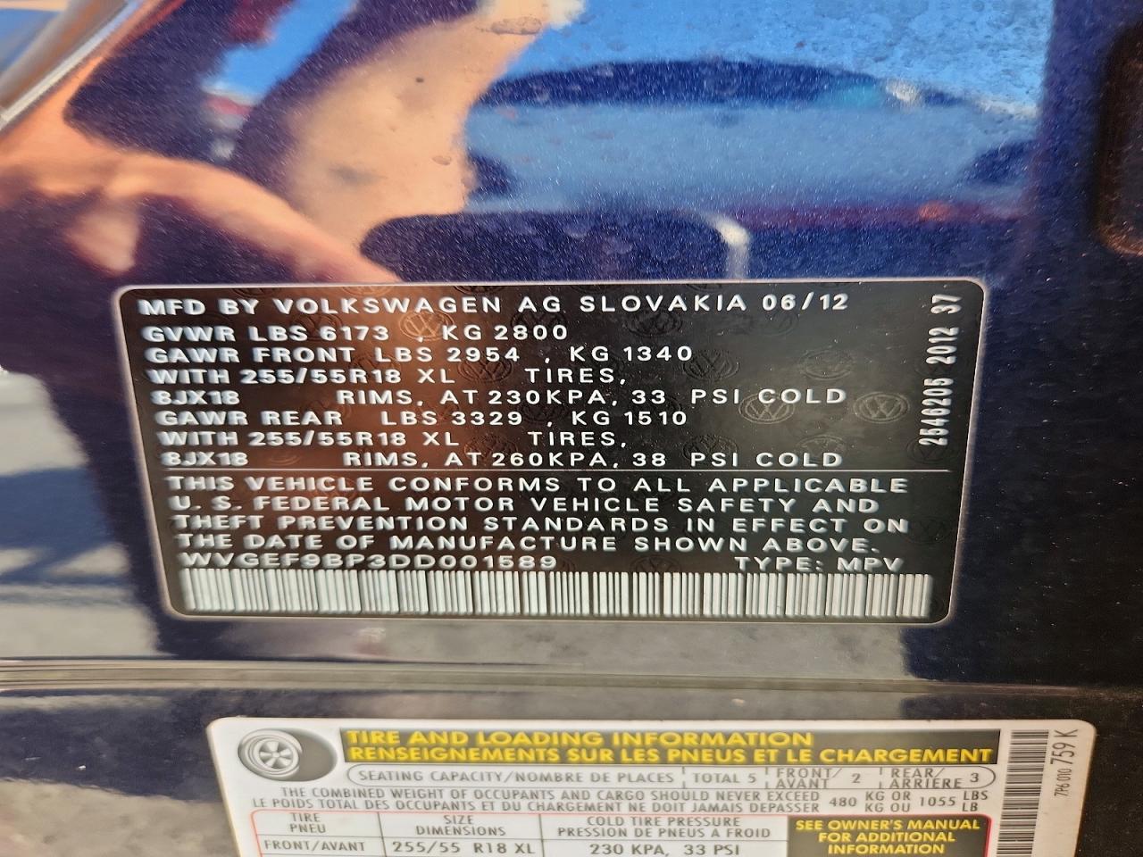 2013 Volkswagen Touareg V6 Синий vin: WVGEF9BP3DD001589