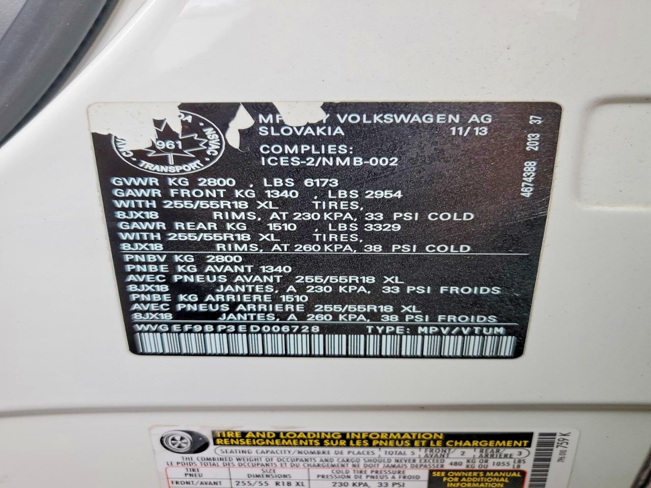 2014 Volkswagen Touareg Tdi White vin: WVGEF9BP3ED006728