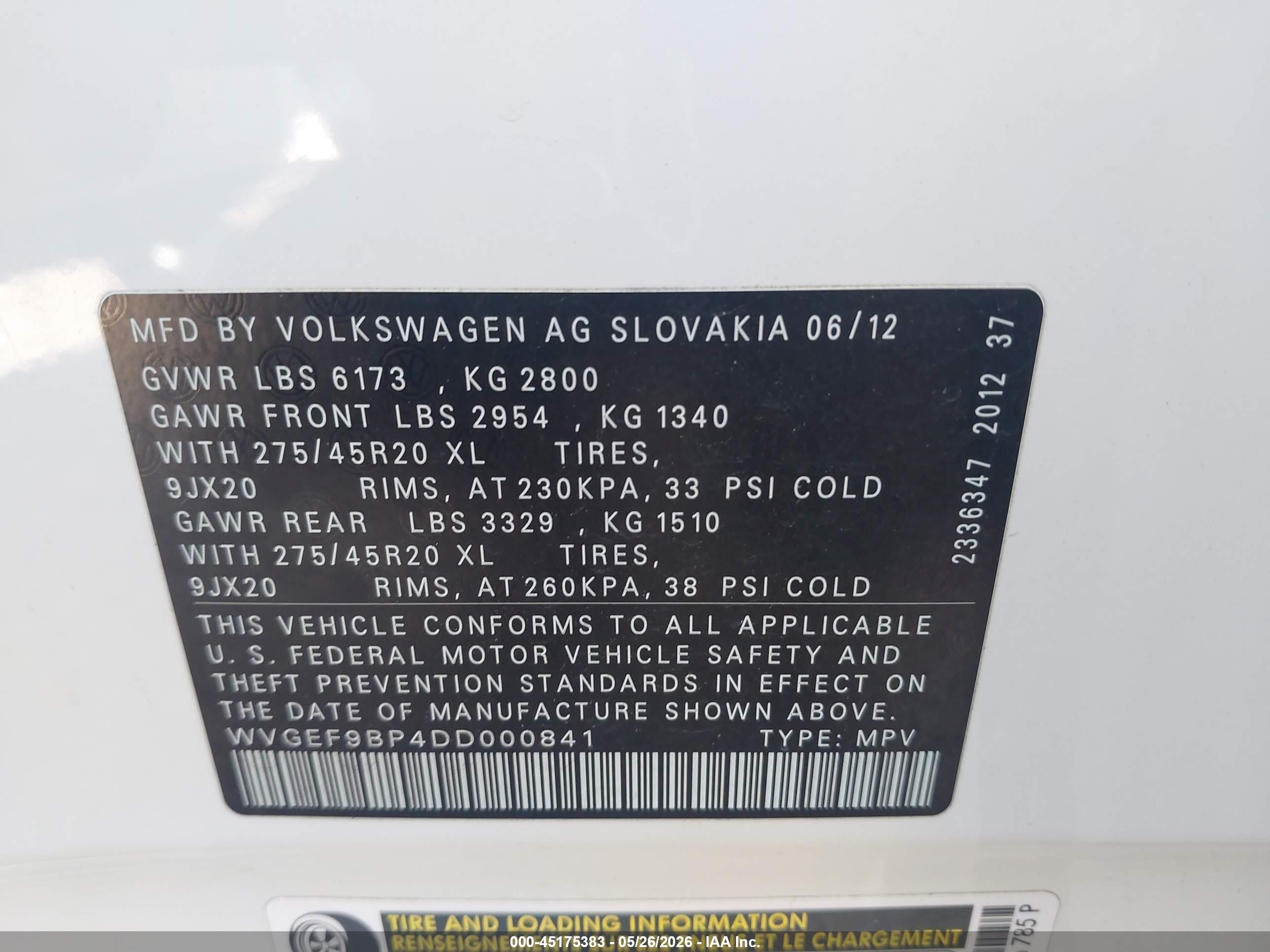 2013 Volkswagen Touareg Vr6 Executive White vin: WVGEF9BP4DD000841