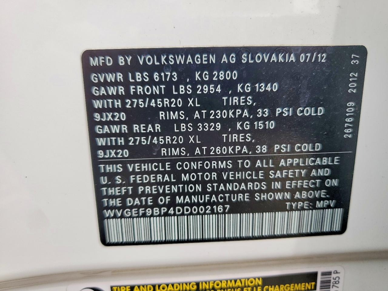 2013 Volkswagen Touareg V6 White vin: WVGEF9BP4DD002167