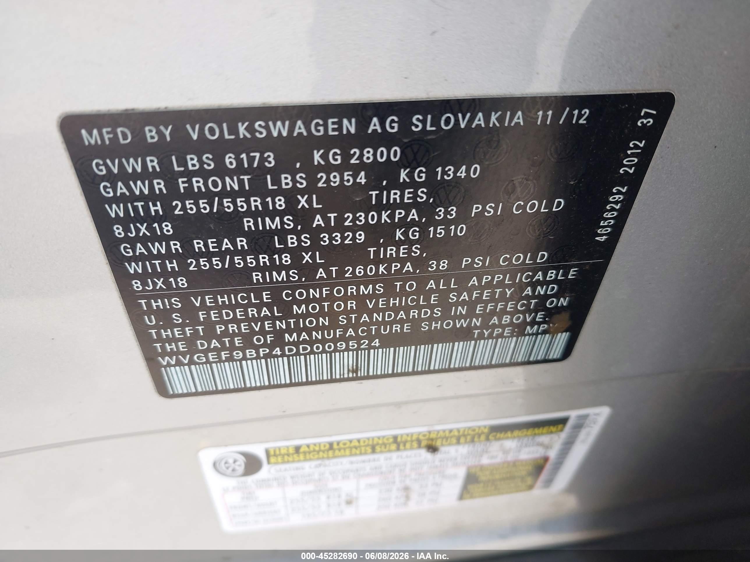 2013 Volkswagen Touareg Vr6 Sport Серебряный vin: WVGEF9BP4DD009524