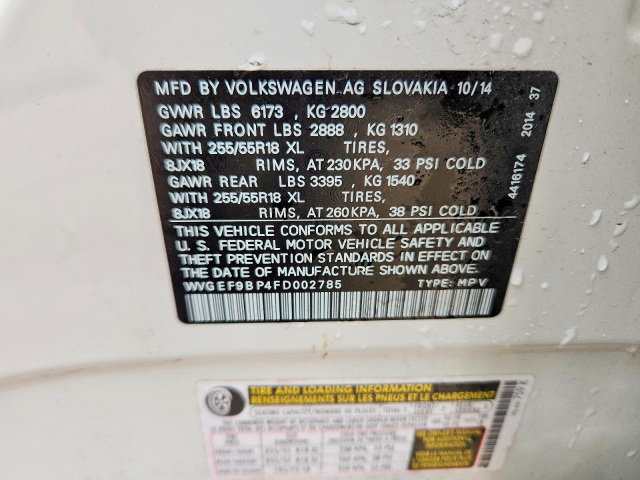 2015 Volkswagen Touareg V6 White vin: WVGEF9BP4FD002785