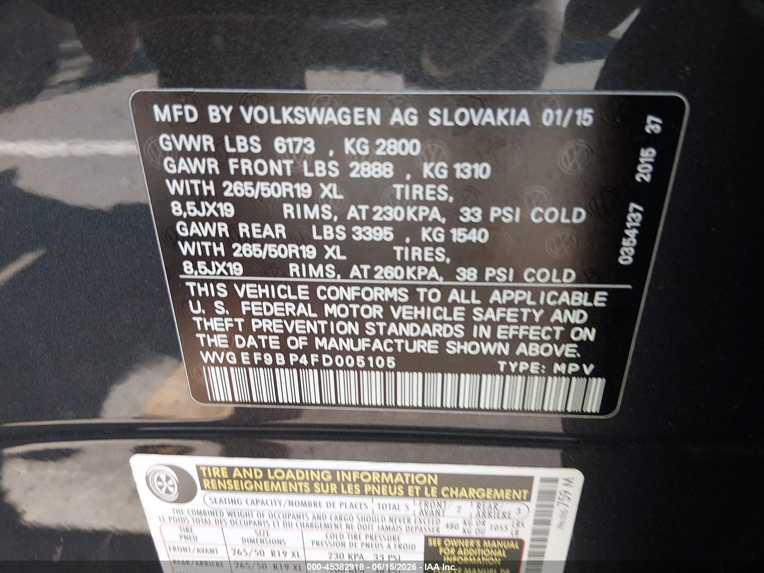 2015 Volkswagen Touareg V6 Lux Gray vin: WVGEF9BP4FD005105