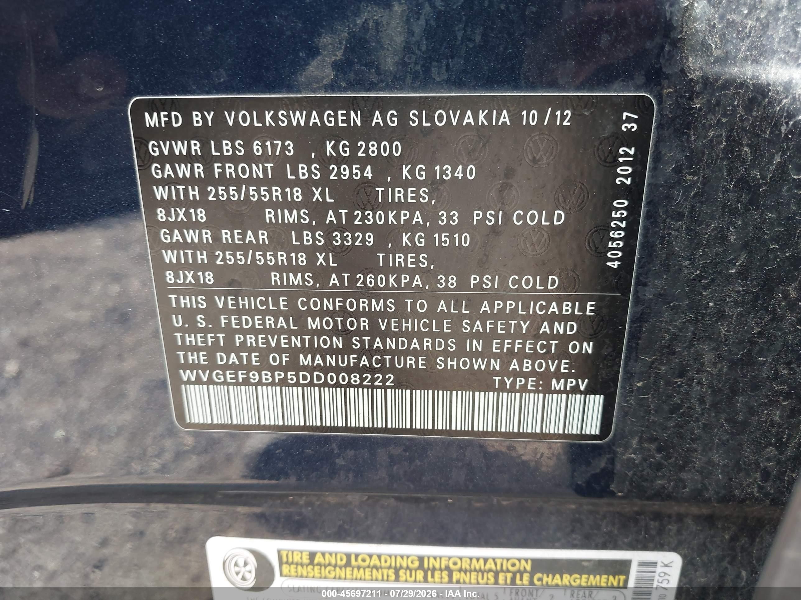 2013 Volkswagen Touareg Vr6 Sport Blue vin: WVGEF9BP5DD008222