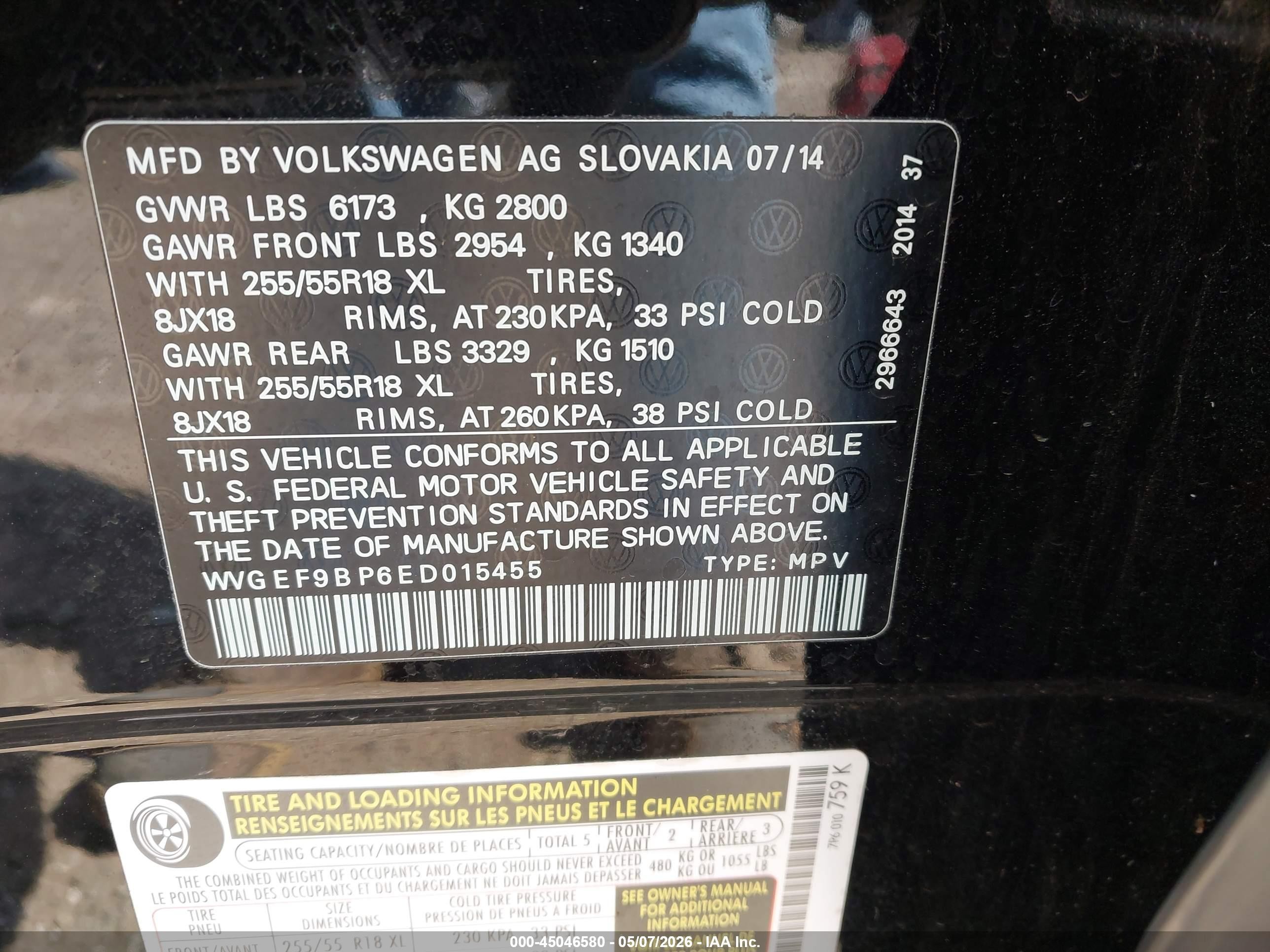 2014 Volkswagen Touareg 3.6l Sport Черный vin: WVGEF9BP6ED015455