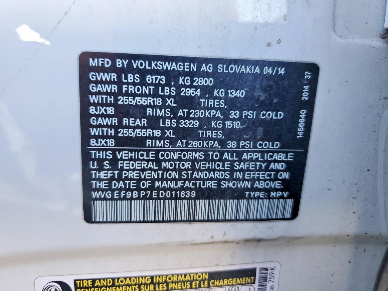 2014 Volkswagen Touareg V6 White vin: WVGEF9BP7ED011639