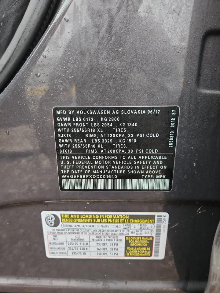 2013 Volkswagen Touareg V6 Gray vin: WVGEF9BPXDD001640