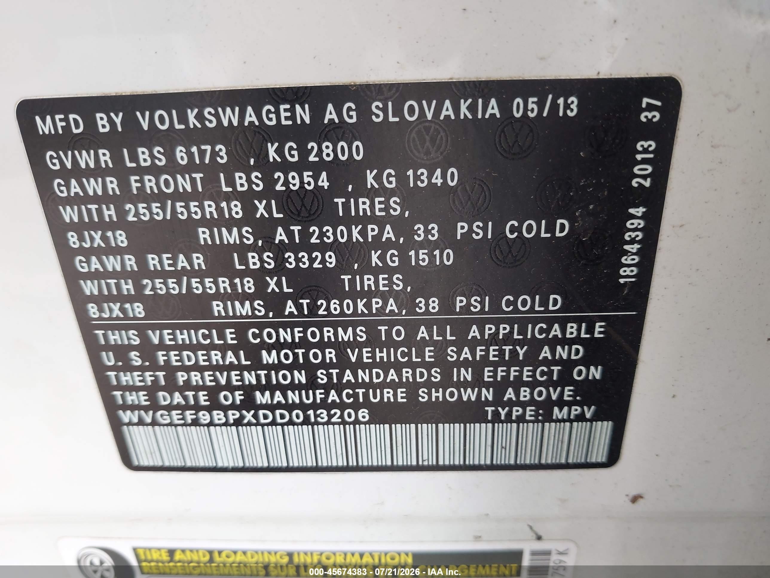 2013 Volkswagen Touareg Vr6 Sport White vin: WVGEF9BPXDD013206