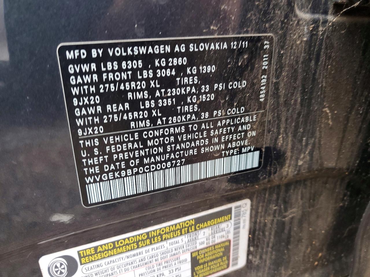 2012 Volkswagen Touareg V6 Tdi Gray vin: WVGEK9BP0CD006727
