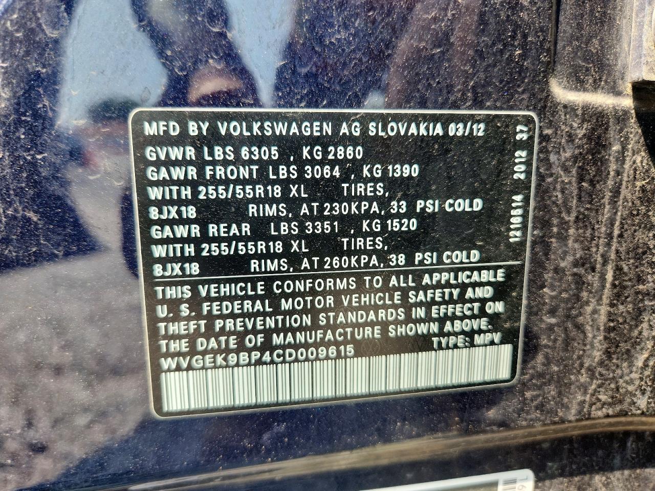 2012 Volkswagen Touareg V6 Tdi Blue vin: WVGEK9BP4CD009615