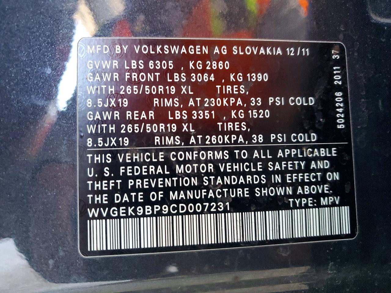 2012 Volkswagen Touareg V6 Tdi Gray vin: WVGEK9BP9CD007231