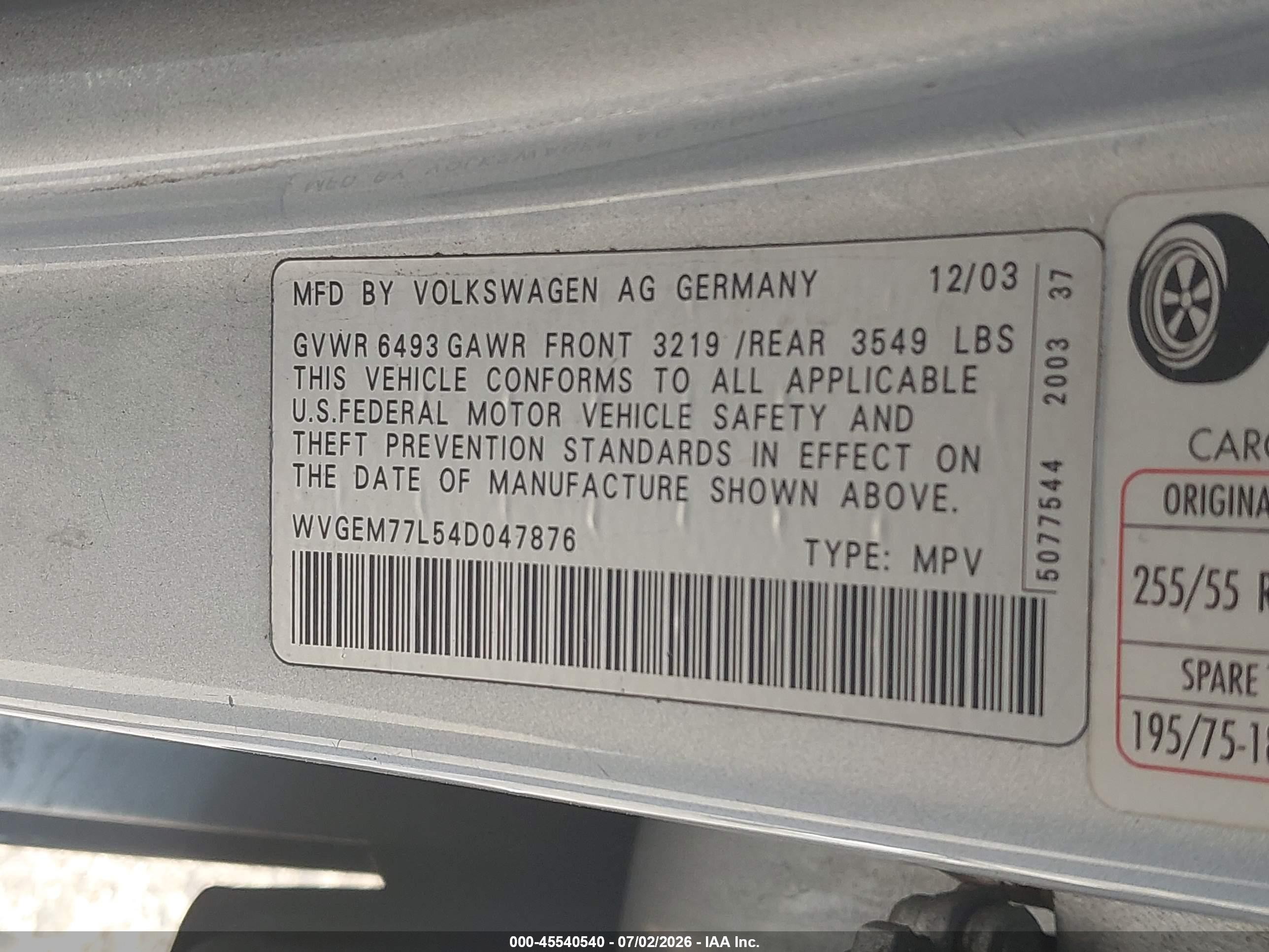 2004 Volkswagen Touareg V8 Silver vin: WVGEM77L54D047876