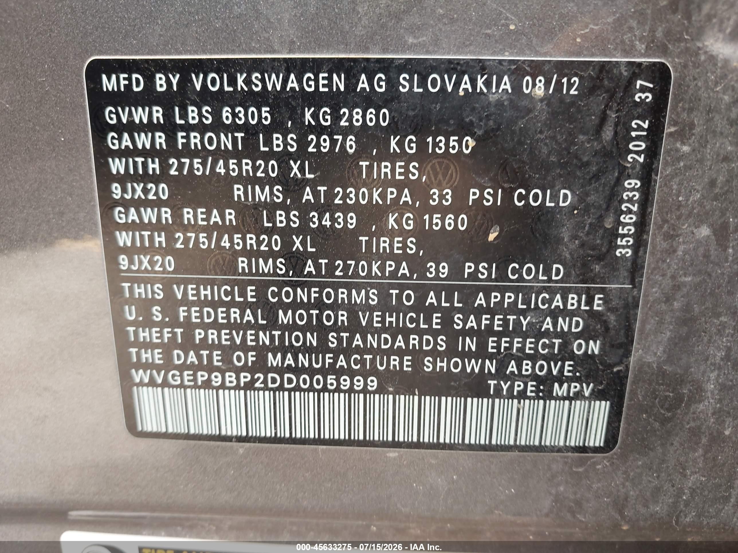 2013 Volkswagen Touareg Tdi Executive Gray vin: WVGEP9BP2DD005999
