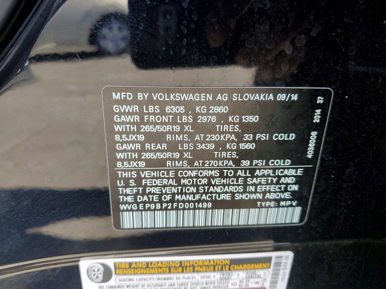 2015 Volkswagen Touareg V6 Tdi Black vin: WVGEP9BP2FD001499