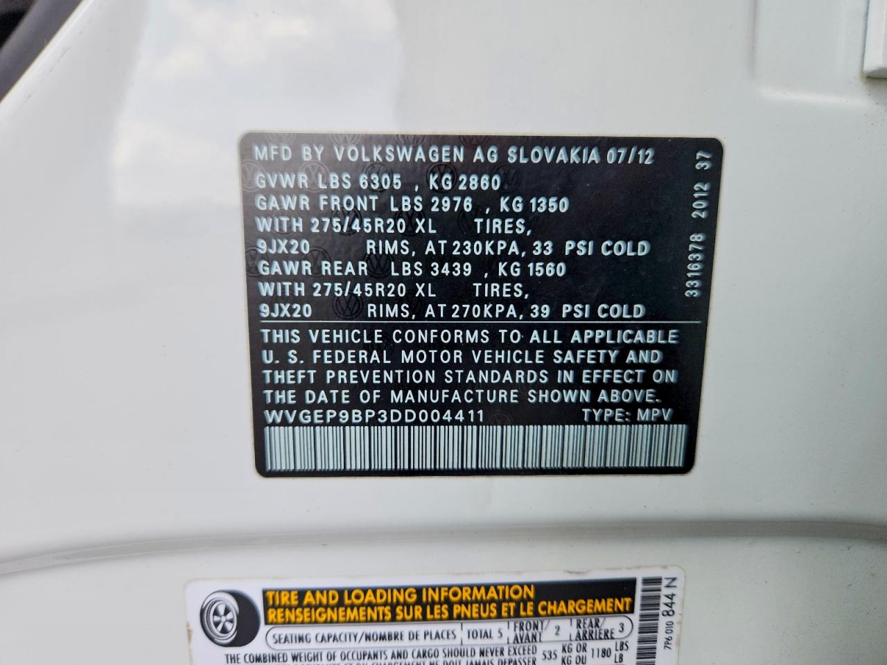 2013 Volkswagen Touareg V6 Tdi White vin: WVGEP9BP3DD004411