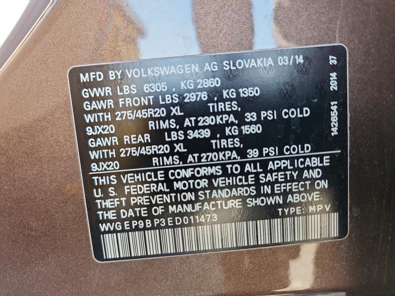 2014 Volkswagen Touareg V6 Tdi Brown vin: WVGEP9BP3ED011473