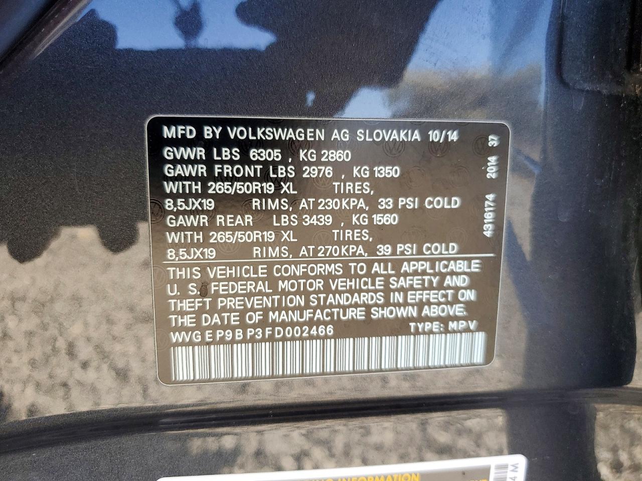 2015 Volkswagen Touareg V6 Tdi Charcoal vin: WVGEP9BP3FD002466