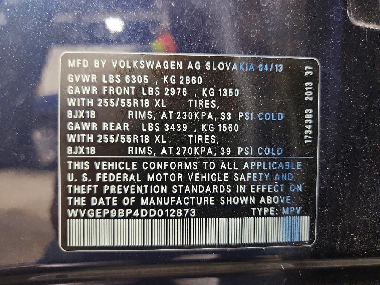 2013 Volkswagen Touareg V6 Tdi Синий vin: WVGEP9BP4DD012873