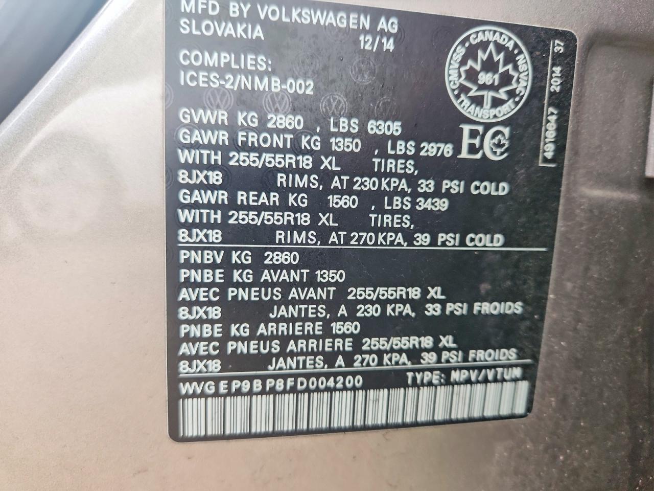 2015 Volkswagen Touareg V6 Tdi Silver vin: WVGEP9BP8FD004200