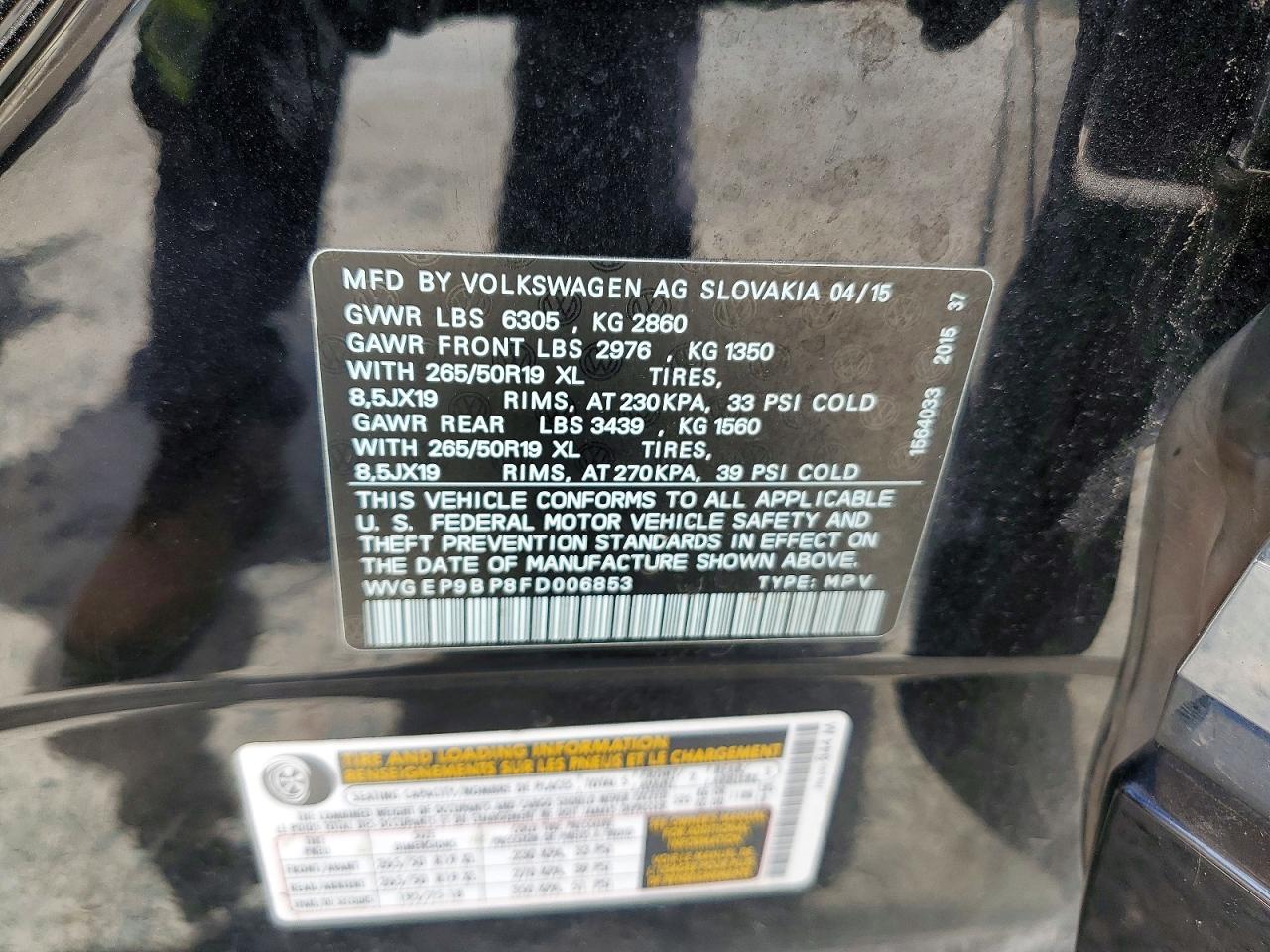 2015 Volkswagen Touareg V6 Tdi Black vin: WVGEP9BP8FD006853