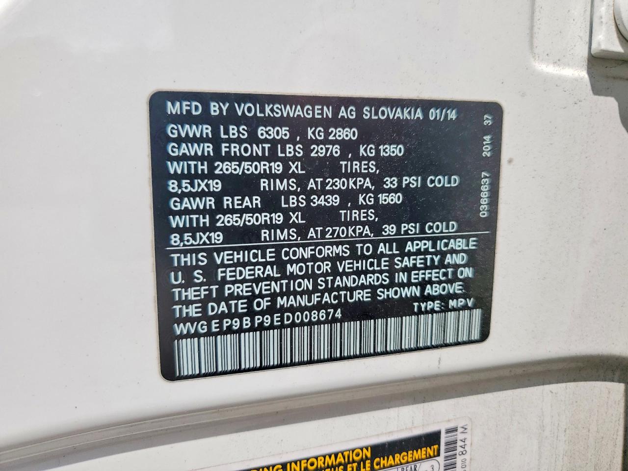 2014 Volkswagen Touareg V6 Tdi White vin: WVGEP9BP9ED008674