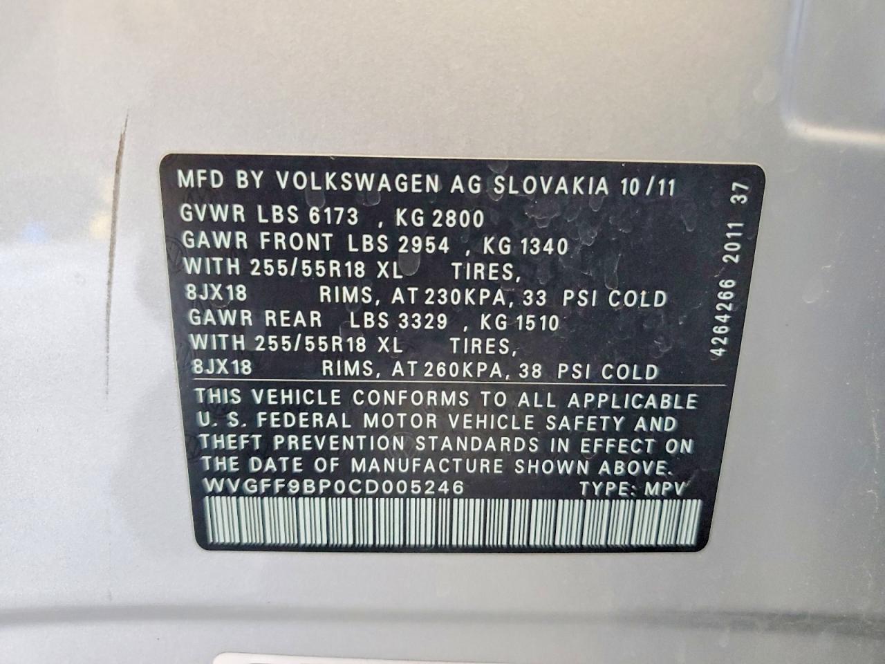 2012 Volkswagen Touareg V6 Silver vin: WVGFF9BP0CD005246