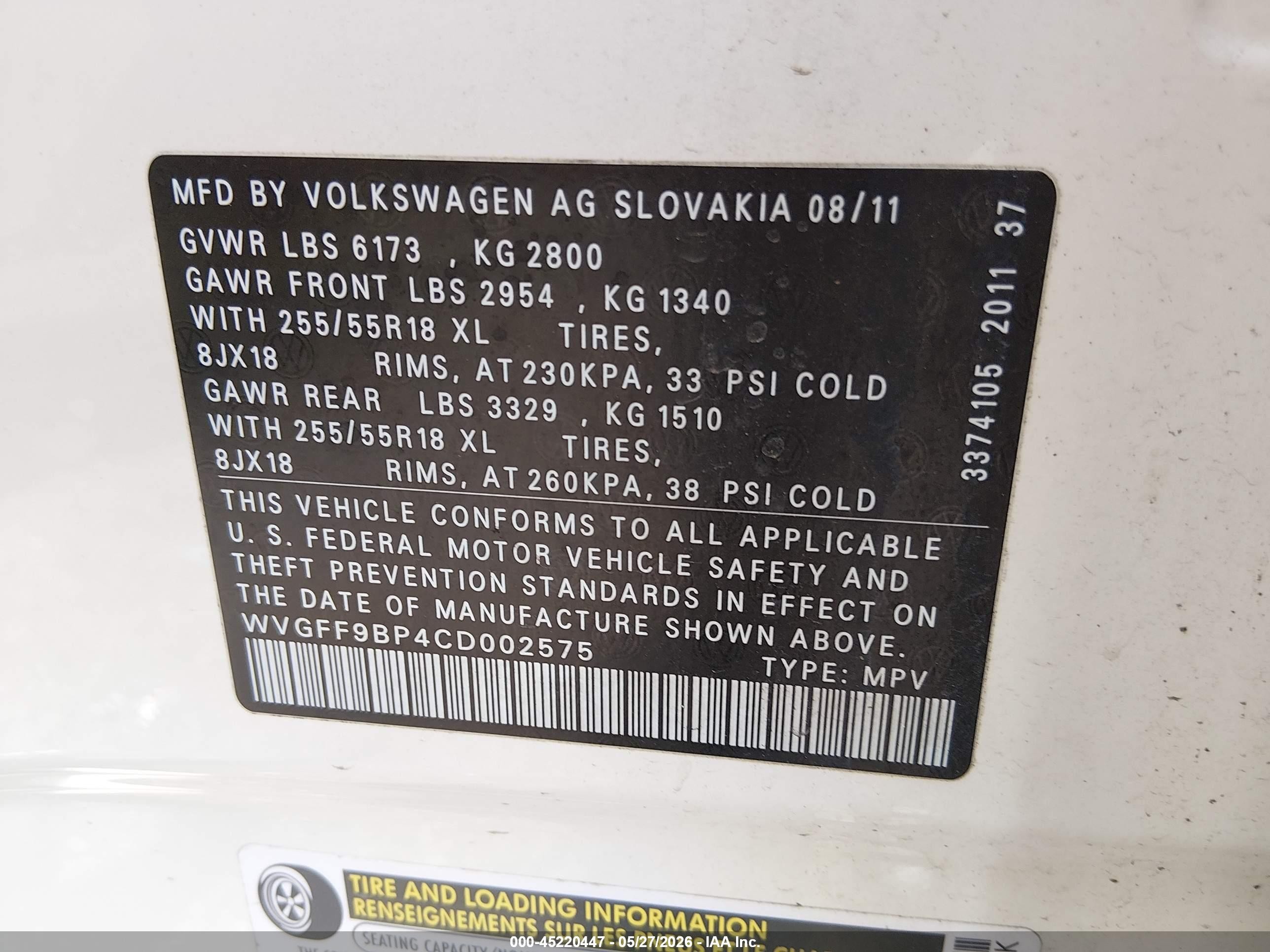 2012 Volkswagen Touareg Vr6 Sport White vin: WVGFF9BP4CD002575