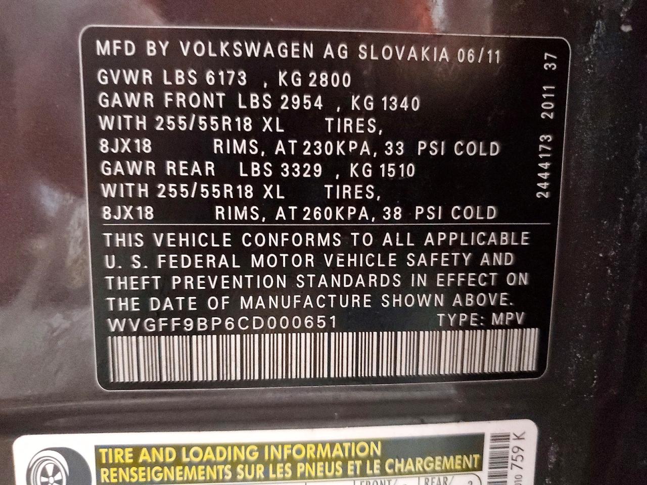 2012 Volkswagen Touareg V6 Brown vin: WVGFF9BP6CD000651