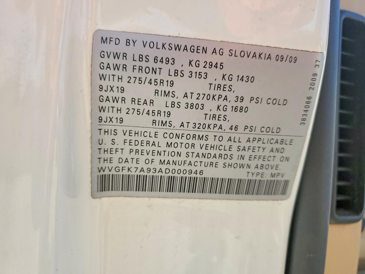 2010 Volkswagen Touareg Tdi White vin: WVGFK7A93AD000946