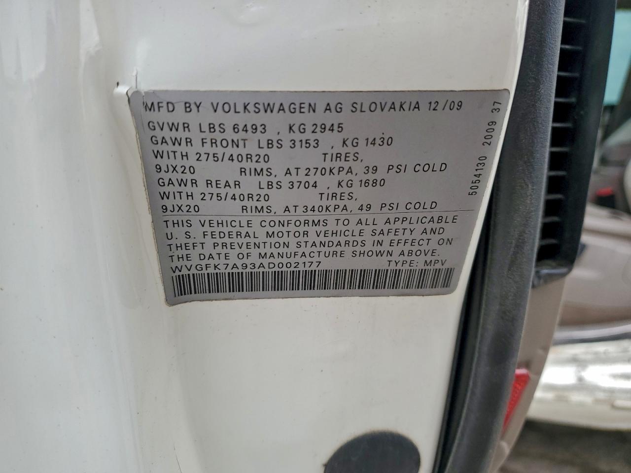 2010 Volkswagen Touareg Tdi White vin: WVGFK7A93AD002177