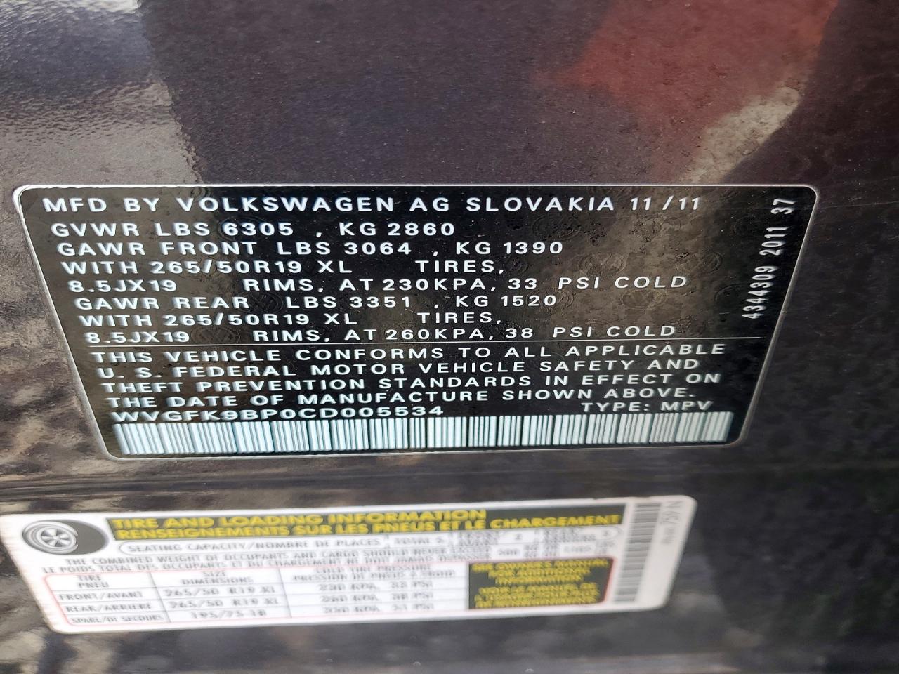 2012 Volkswagen Touareg V6 Tdi Gray vin: WVGFK9BP0CD005534