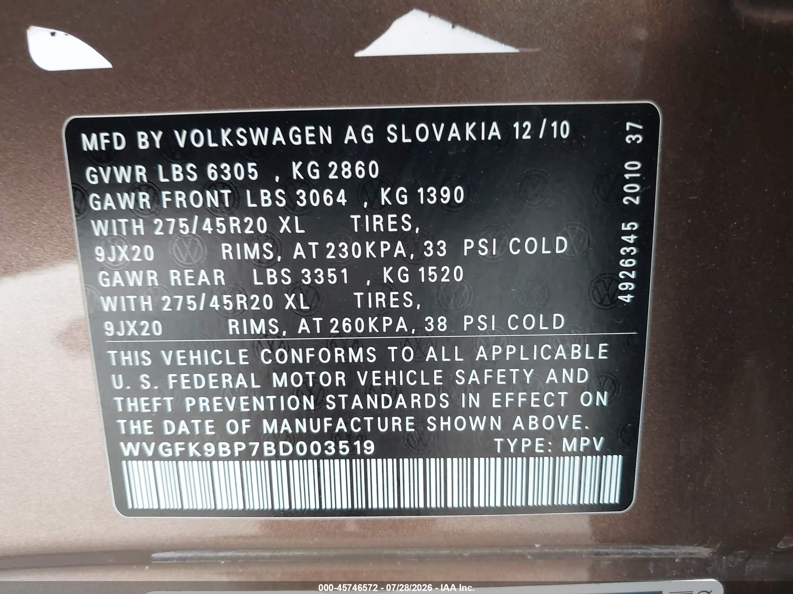2011 Volkswagen Touareg Tdi Executive Brown vin: WVGFK9BP7BD003519