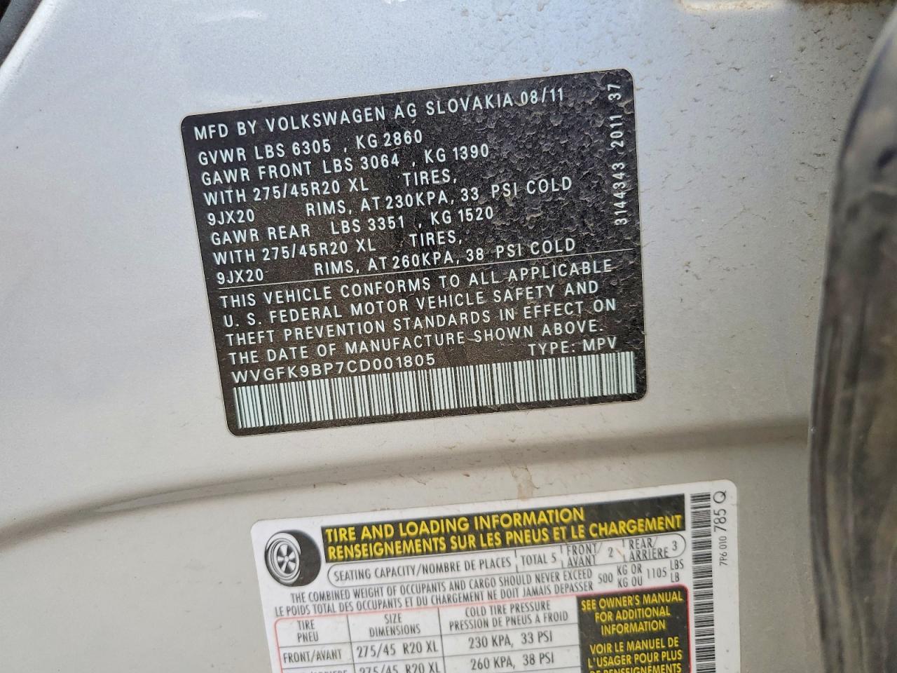 2012 Volkswagen Touareg V6 Tdi Silver vin: WVGFK9BP7CD001805