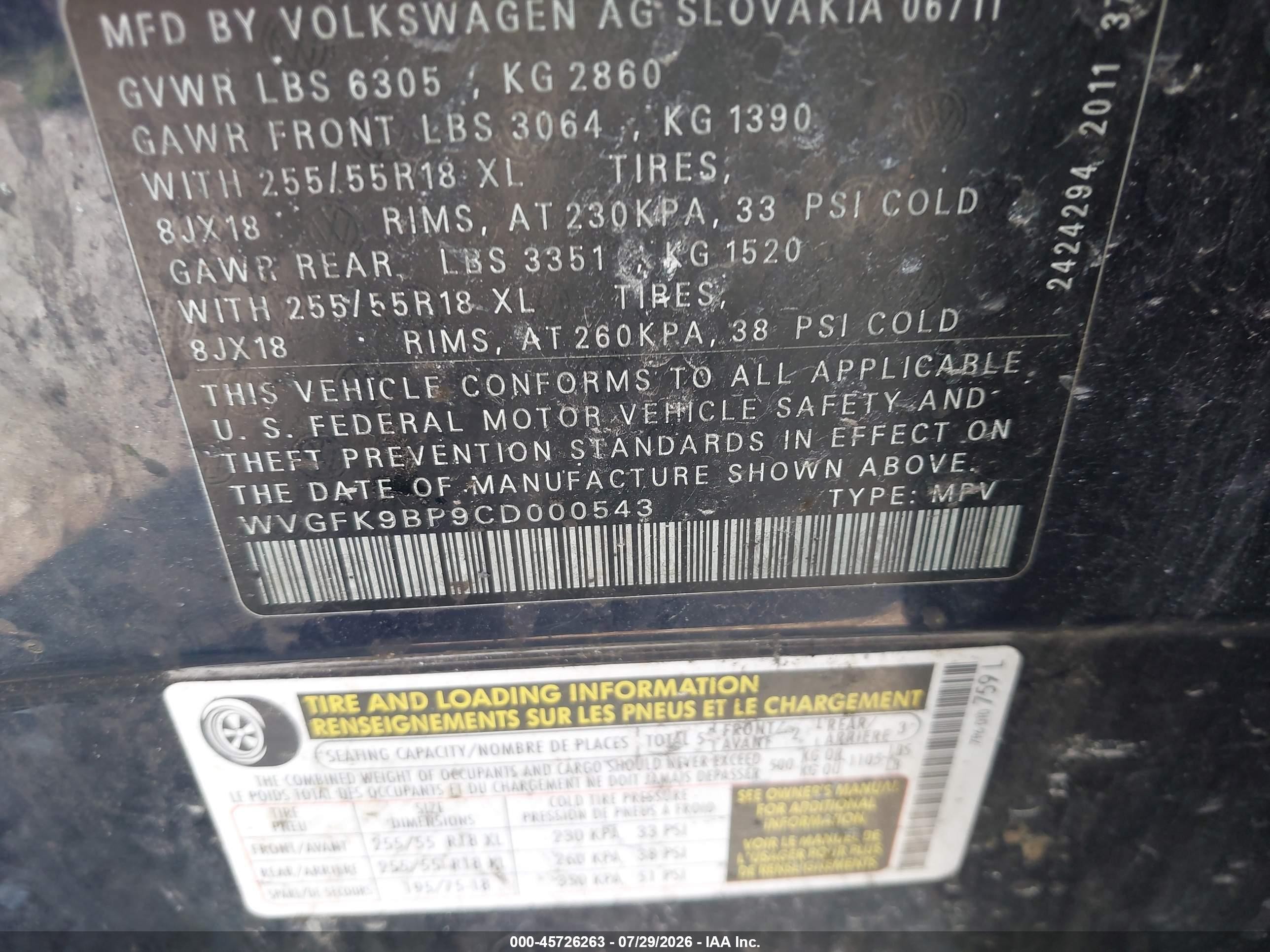 2012 Volkswagen Touareg Tdi Sport Blue vin: WVGFK9BP9CD000543