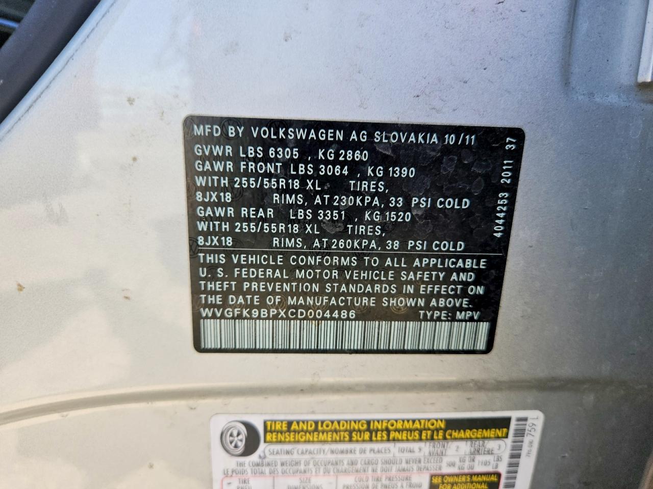 2012 Volkswagen Touareg V6 Tdi Silver vin: WVGFK9BPXCD004486