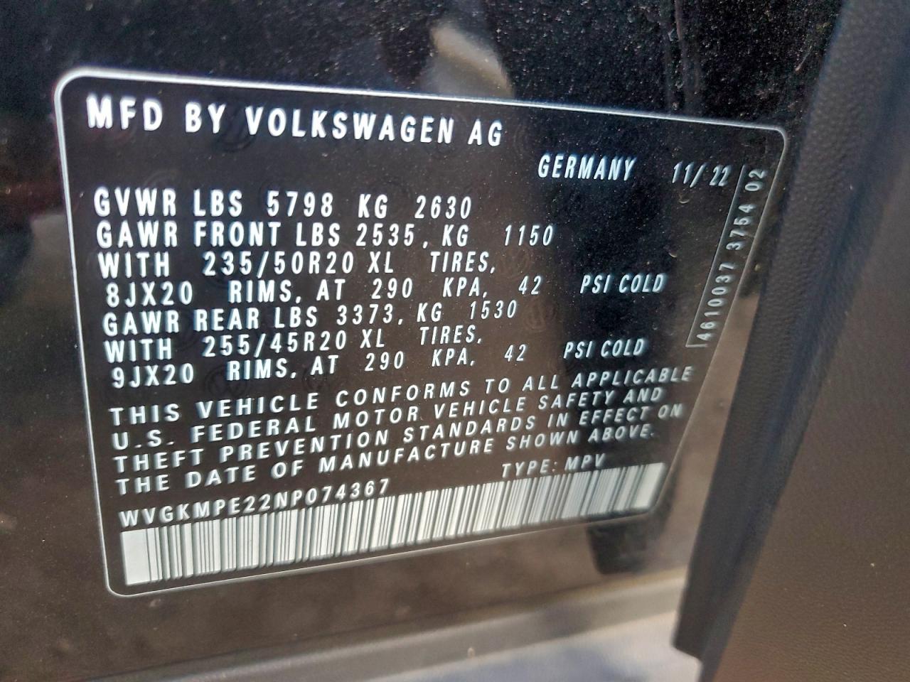 2022 Volkswagen Id.4 Pro S Black vin: WVGKMPE22NP074367