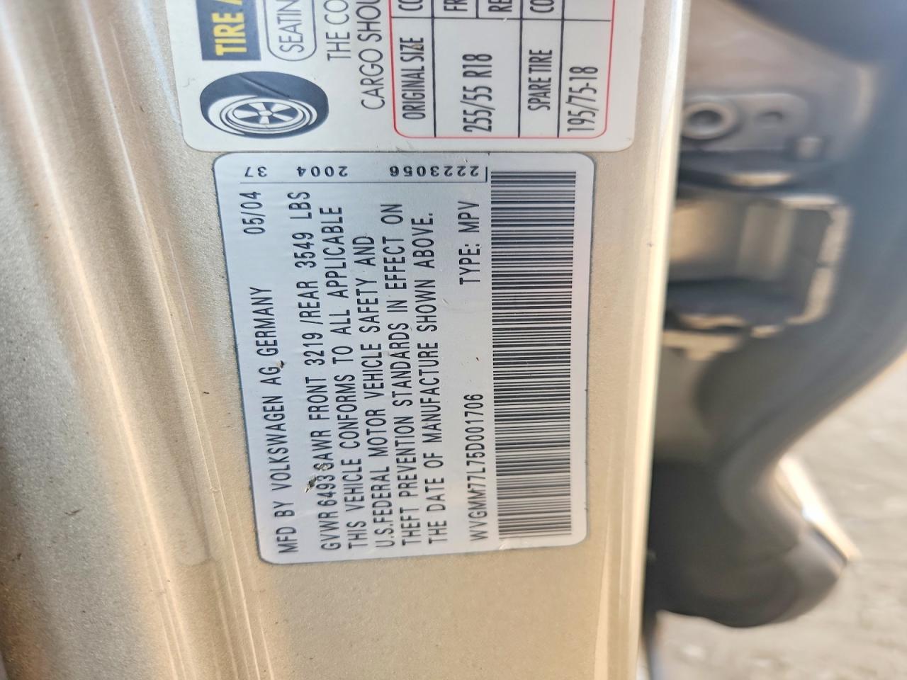 2005 Volkswagen Touareg 4.2 Cream vin: WVGMM77L75D001706