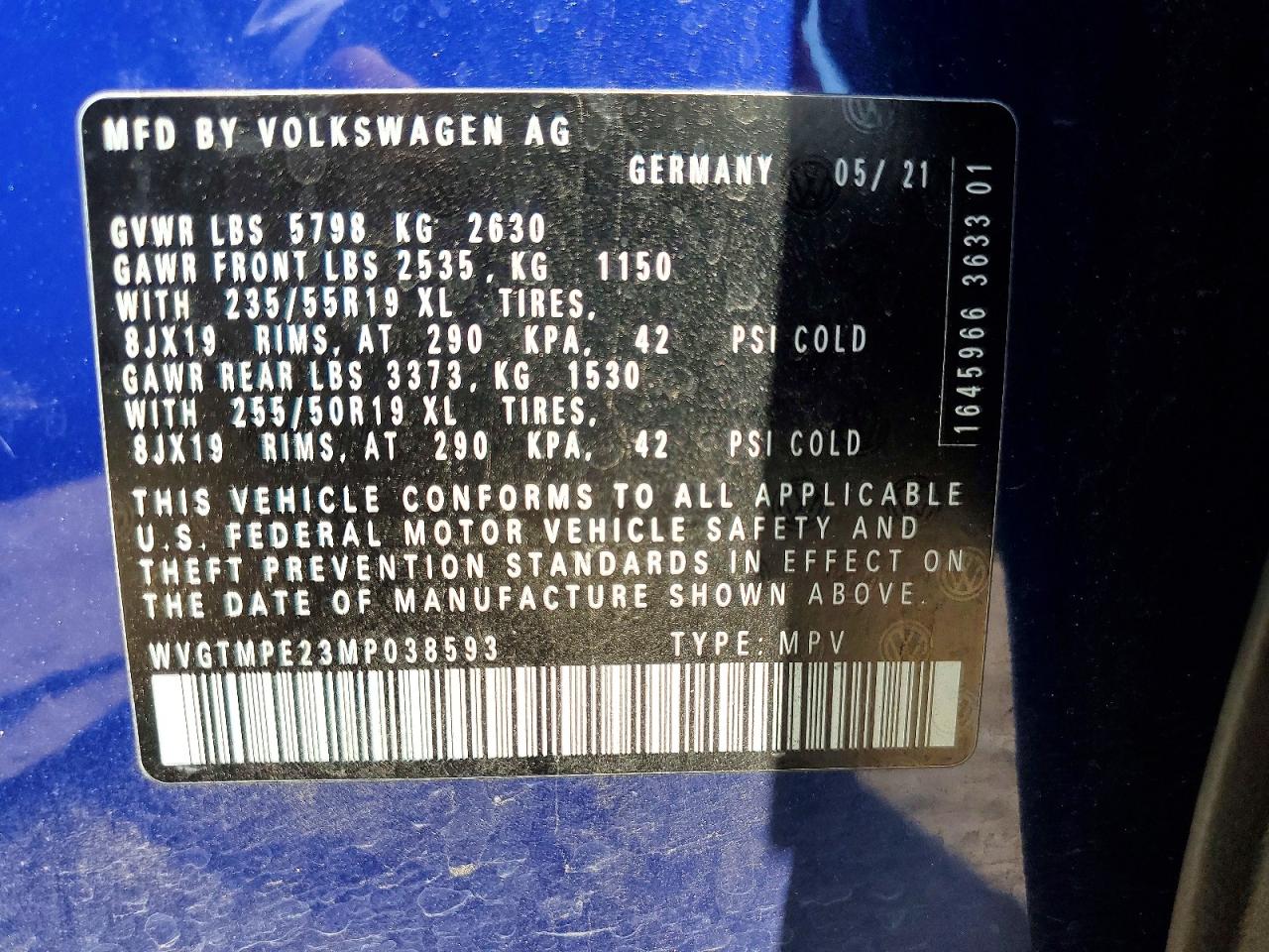2021 Volkswagen Id.4 Pro S Blue vin: WVGTMPE23MP038593
