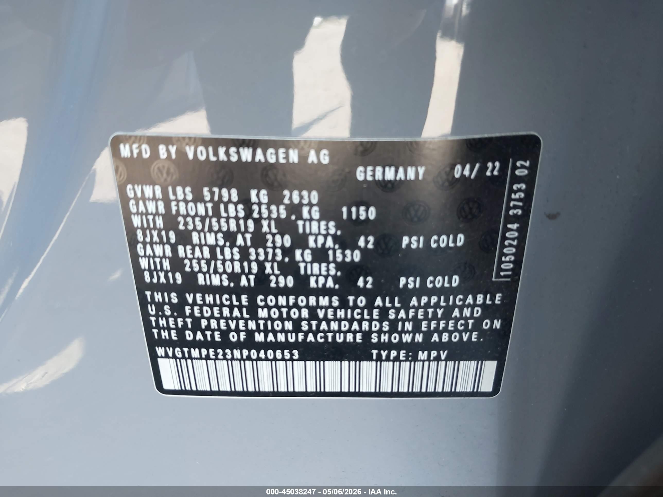2022 Volkswagen Id.4 Pro S Gray vin: WVGTMPE23NP040653