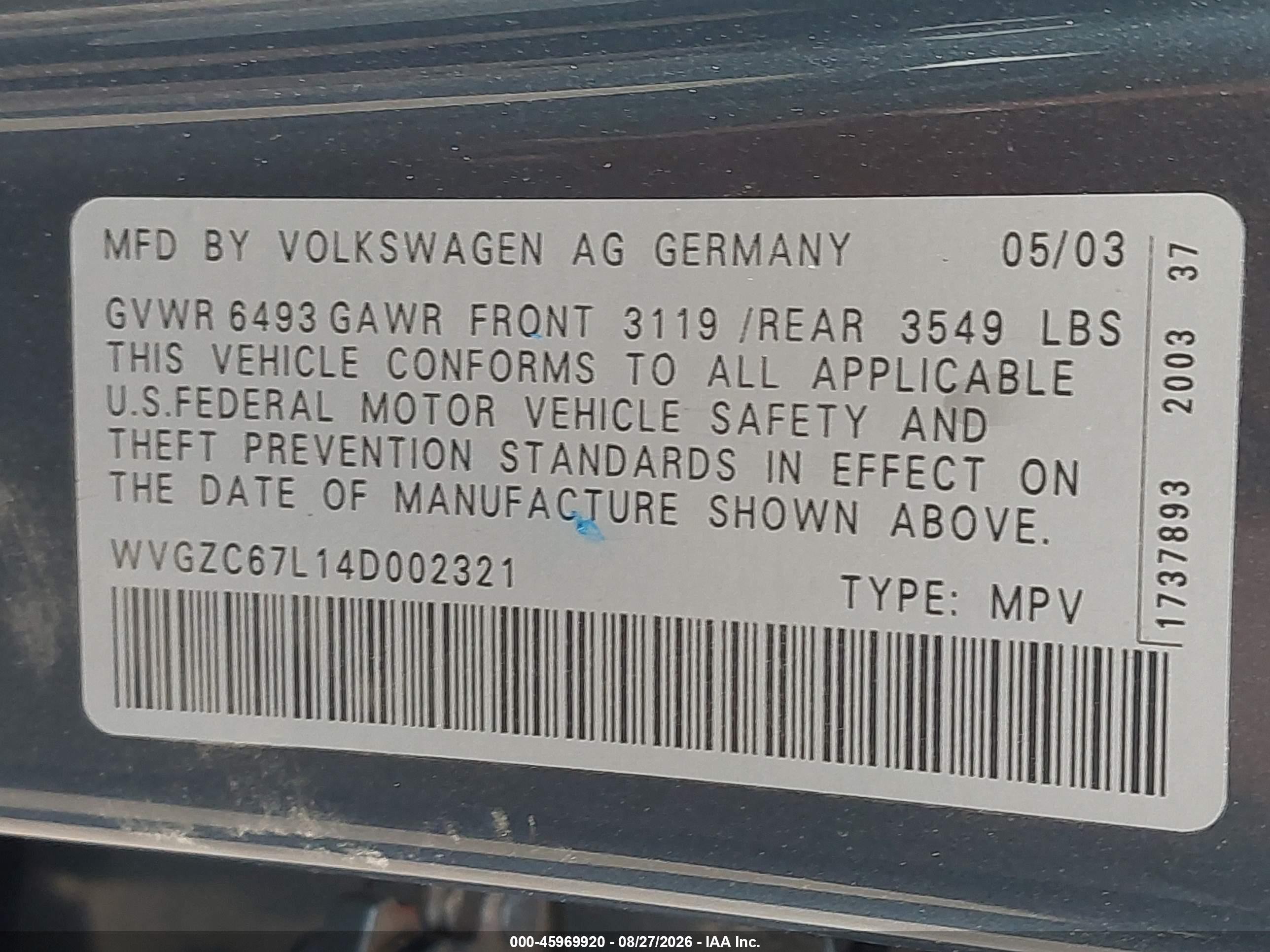 2004 Volkswagen Touareg V6 Серый vin: WVGZC67L14D002321