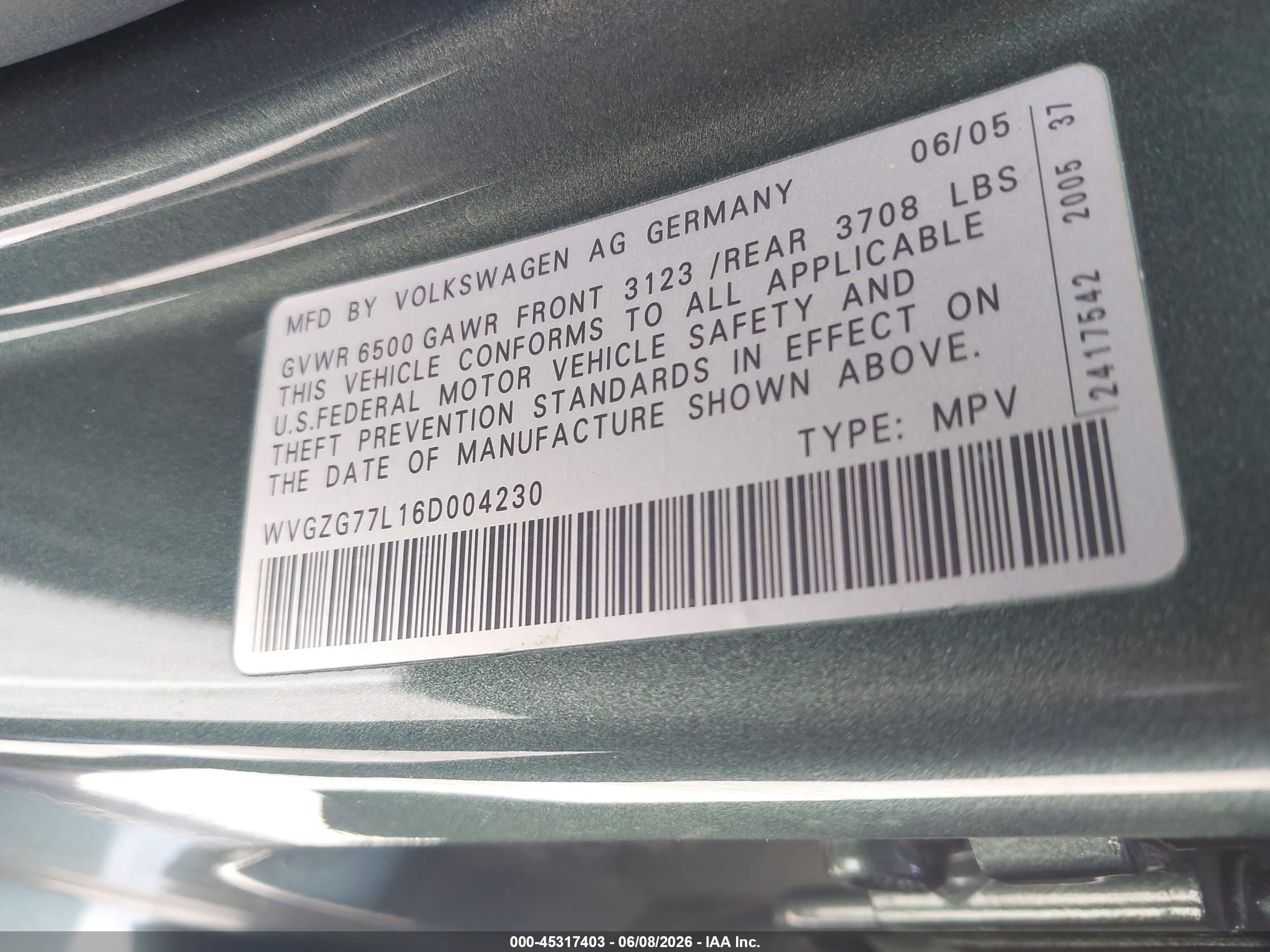 2006 Volkswagen Touareg V6 Green vin: WVGZG77L16D004230