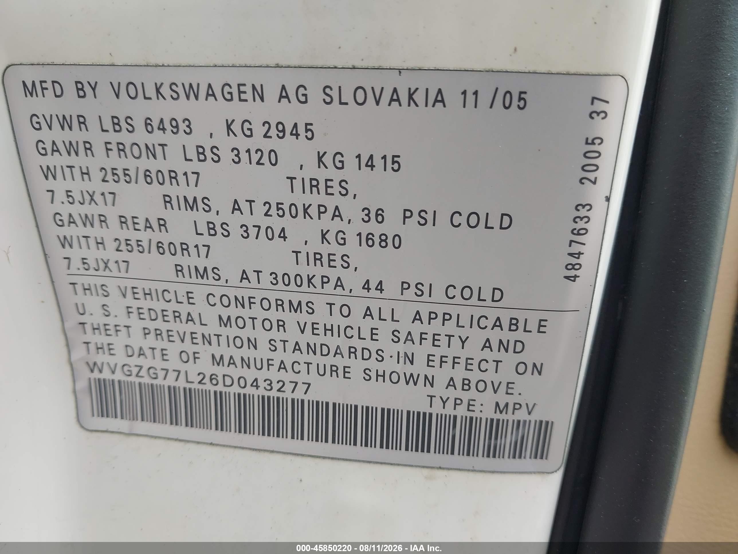 2006 Volkswagen Touareg V6 White vin: WVGZG77L26D043277