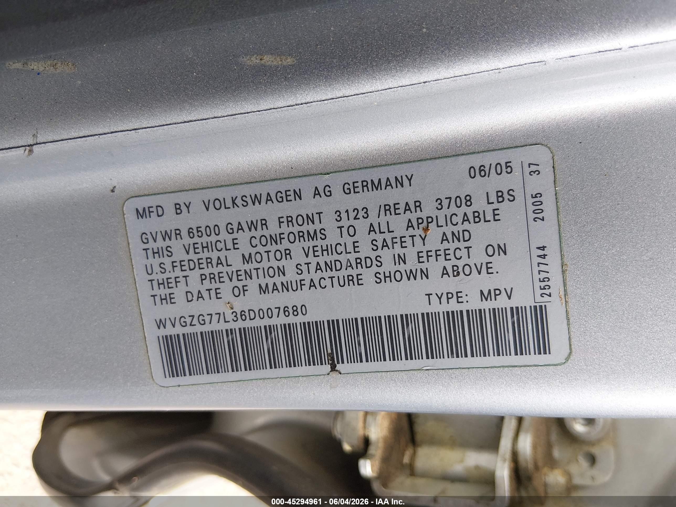2006 Volkswagen Touareg V6 Gray vin: WVGZG77L36D007680