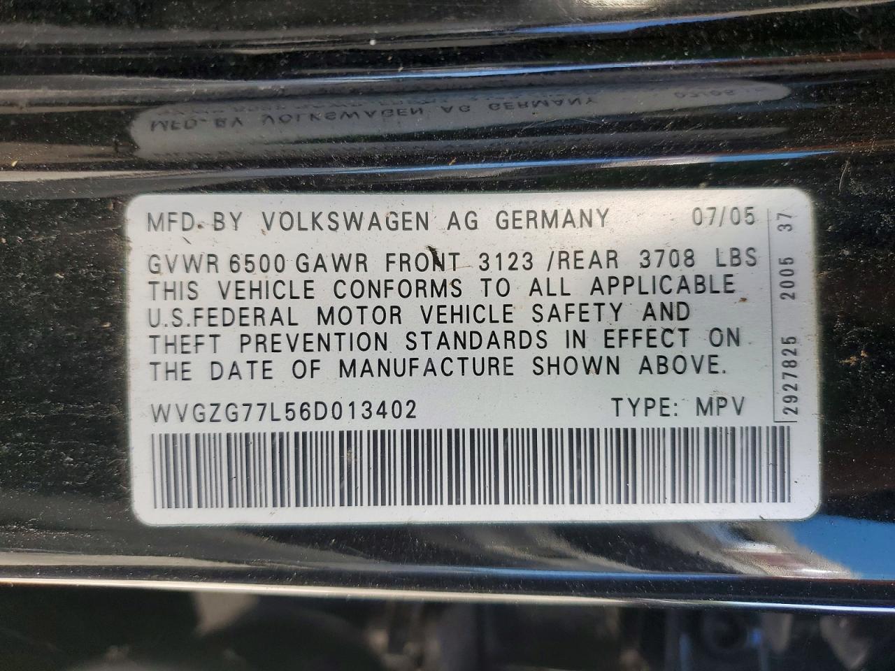 2006 Volkswagen Touareg 3.2 Black vin: WVGZG77L56D013402