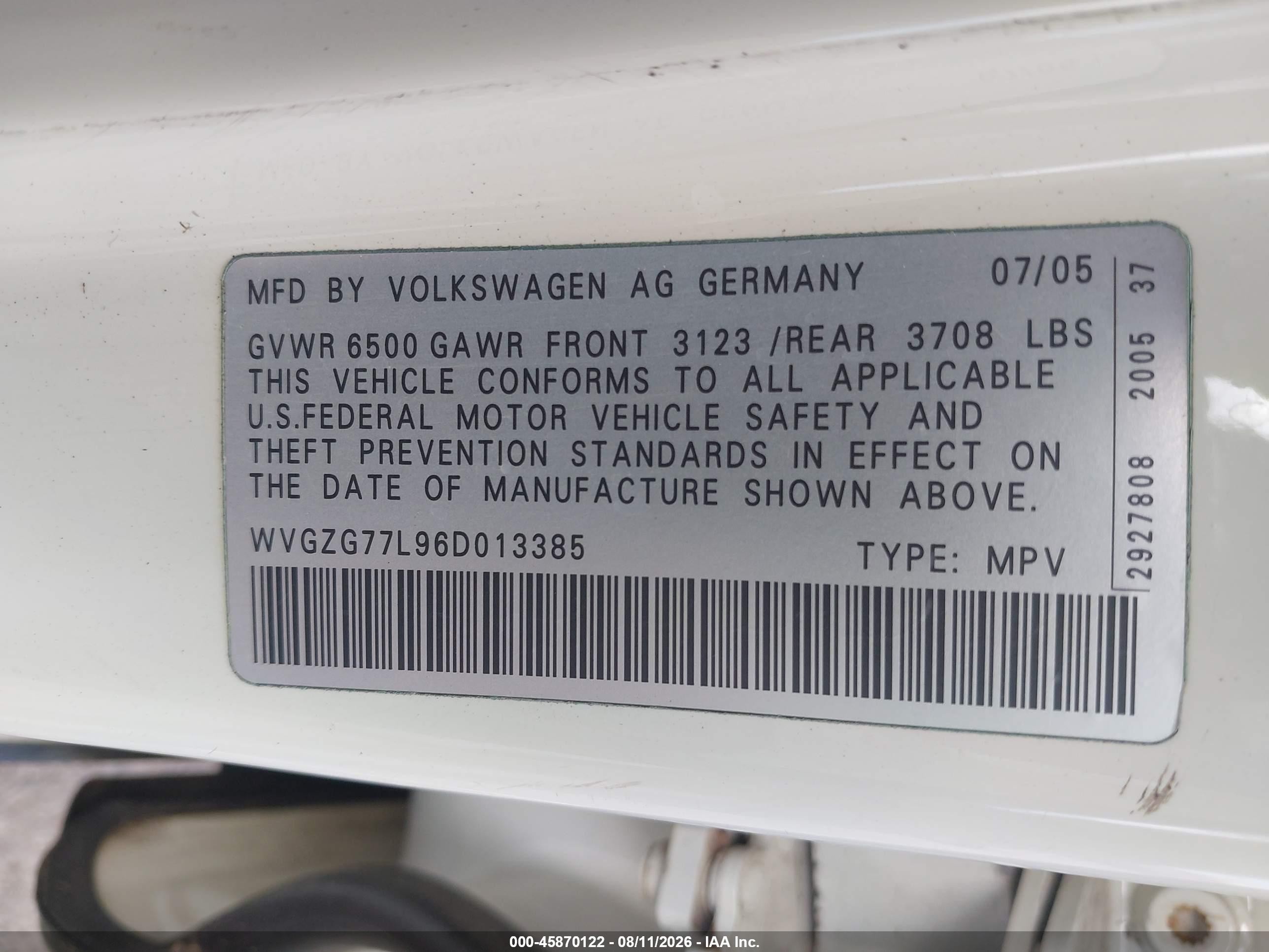 2006 Volkswagen Touareg V6 White vin: WVGZG77L96D013385