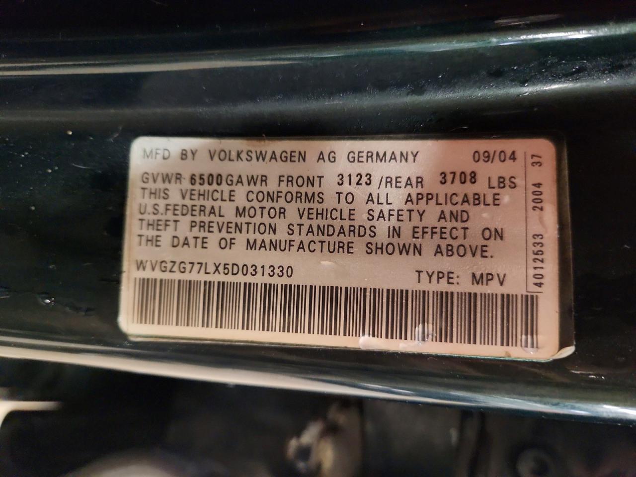 2005 Volkswagen Touareg 3.2 Green vin: WVGZG77LX5D031330