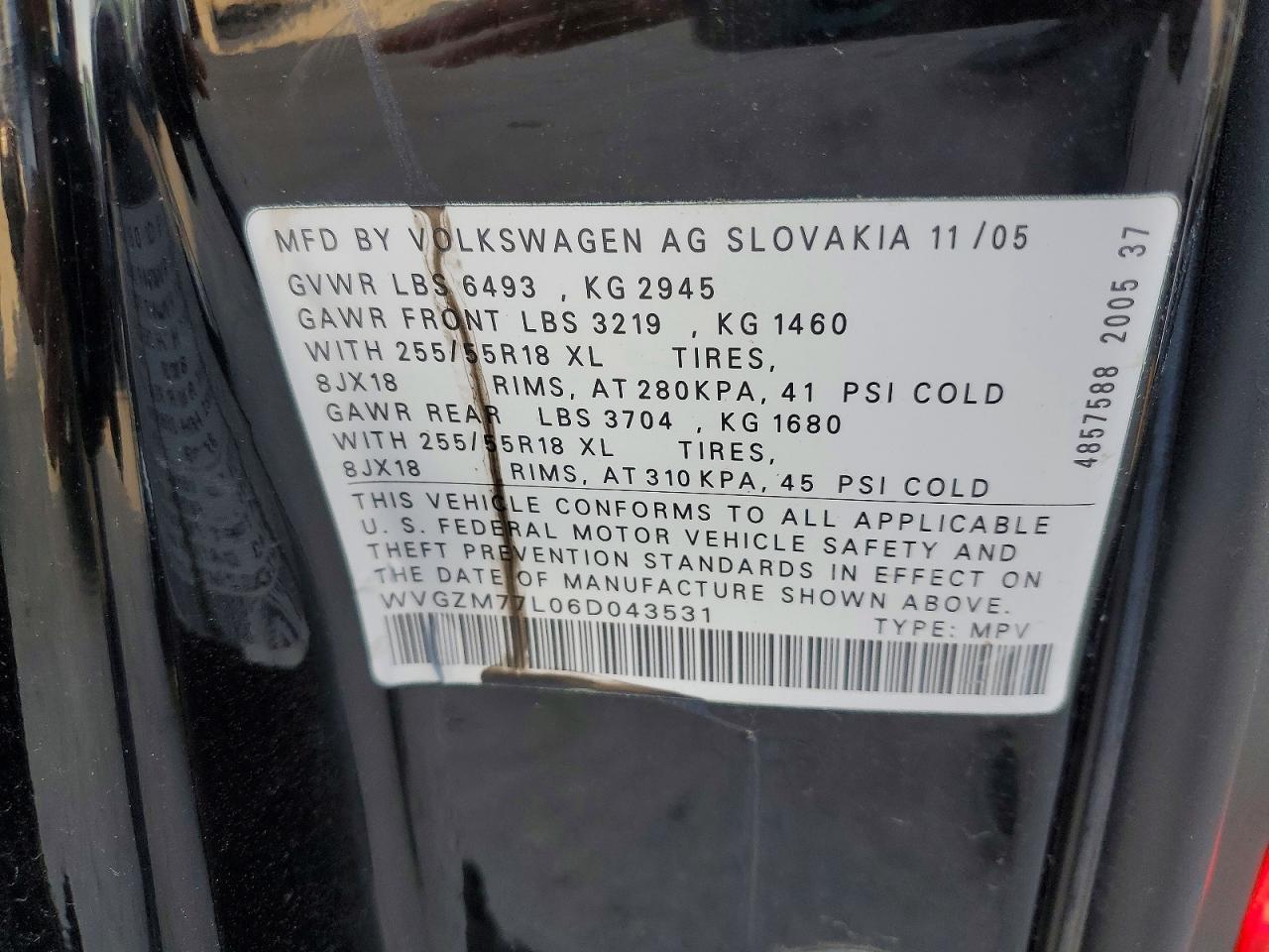 2006 Volkswagen Touareg 4.2 Black vin: WVGZM77L06D043531
